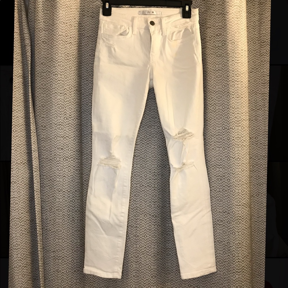 Joe’s mid rise white ripped skinny jeans